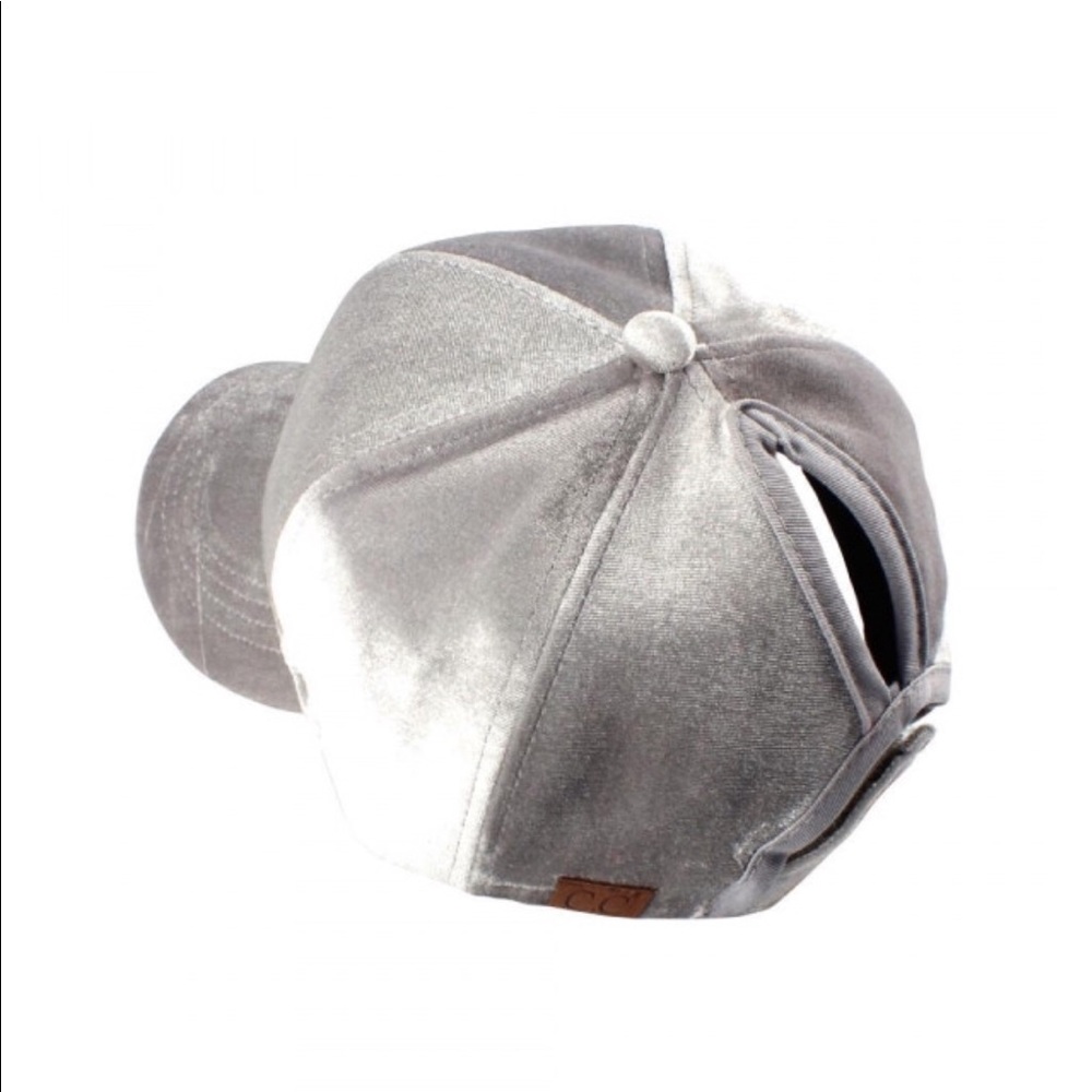 Gray Velvet High Ponytail Baseball Cap Hat New - Picture 2 of 5